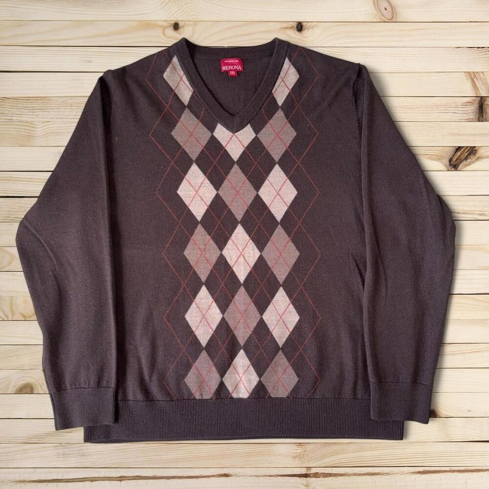 Merona 100% Merino Wool Argyle Sweater‎ Grandpa Core XXL